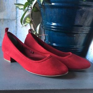 Brand new red faux sued shoes